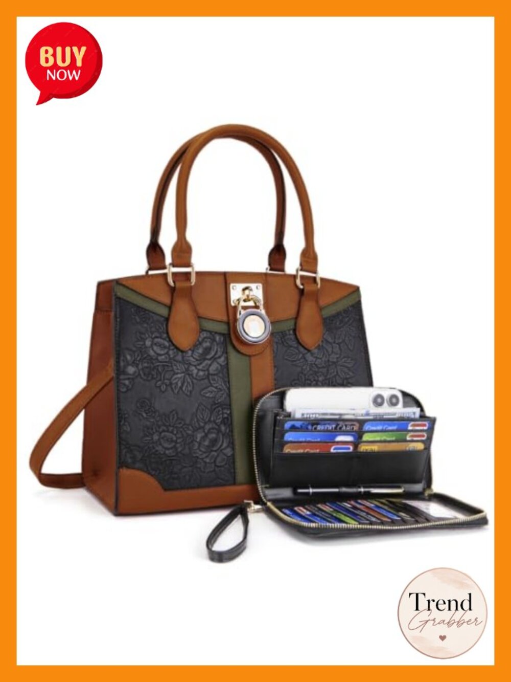 Vegan Leather Tote Handbag Set with RFID Wallet, Satchel, Structured, Multi-way